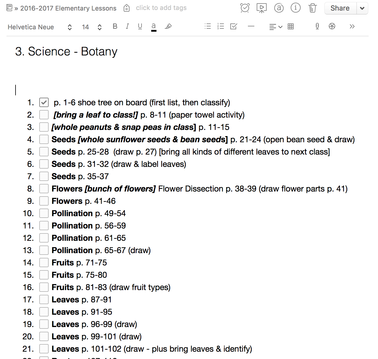 homeschool lesson plans for Apologia Botany in Evernote